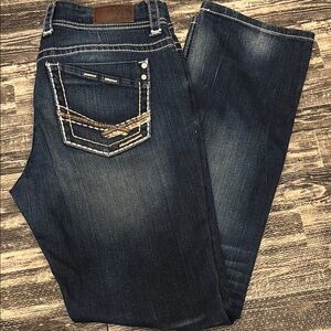 BKE Blue Boot Cut Jeans with Contrast Stitching and Fading